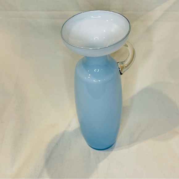 Accents Vintage Italian Blue Opaline Glass Vase With Applied Clear
